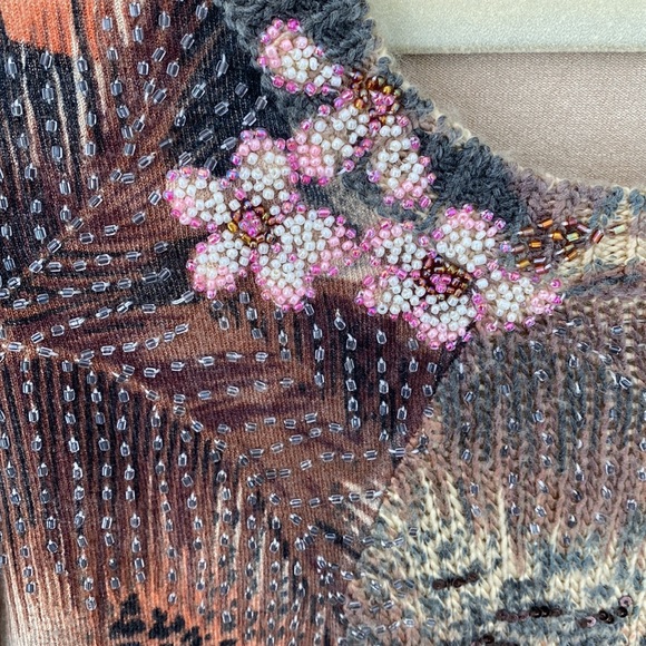 Vintage BCBGMaxAzria Y2K Beaded Mixed Media animal print sweater. Small - Picture 4 of 11